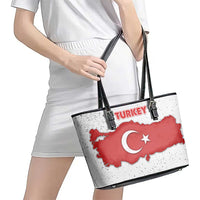 Turkey Flag Map Red and White Leather Tote Bag with National Symbol