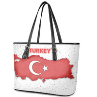 Turkey Flag Map Red and White Leather Tote Bag with National Symbol