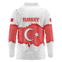 Turkey Flag Map Red and White Long Sleeve Polo Shirt with National Symbol
