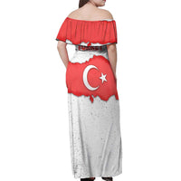 Turkey Flag Map Red and White Off Shoulder Maxi Dress with National Symbol