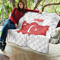 Turkey Flag Map Red and White Quilt with National Symbol