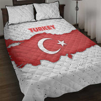 Turkey Flag Map Red and White Quilt Bed Set with National Symbol