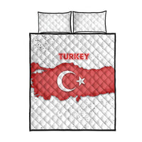 Turkey Flag Map Red and White Quilt Bed Set with National Symbol