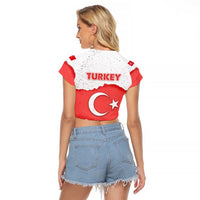 Turkey Flag Map Red and White Raglan Cropped T Shirt with National Symbol