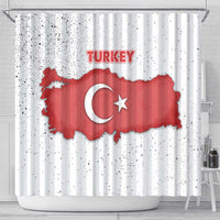 Turkey Flag Map Red and White Shower Curtain with National Symbol