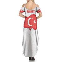 Turkey Flag Map Red and White Summer Maxi Dress with National Symbol