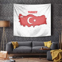 Turkey Flag Map Red and White Tapestry with National Symbol