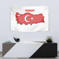 Turkey Flag Map Red and White Tapestry with National Symbol