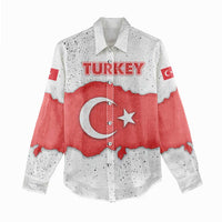 Turkey Flag Map Red and White Women Casual Shirt with National Symbol