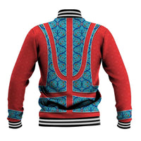 Blue Turkish Traditional Pattern and Red Baseball Jacket with National Flag Emblem