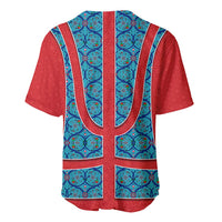 Blue Turkish Traditional Pattern and Red Baseball Jersey with National Flag Emblem