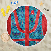Blue Turkish Traditional Pattern and Red Beach Blanket with National Flag Emblem