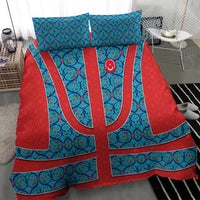 Blue Turkish Traditional Pattern and Red Bedding Set with National Flag Emblem