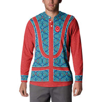 Blue Turkish Traditional Pattern and Red Button Sweatshirt with National Flag Emblem