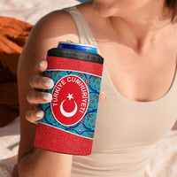 Blue Turkish Traditional Pattern and Red 4 in 1 Can Cooler Tumbler with National Flag Emblem
