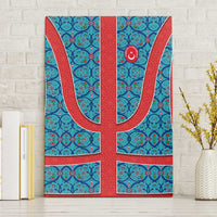 Blue Turkish Traditional Pattern and Red Canvas Wall Art with National Flag Emblem