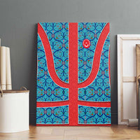 Blue Turkish Traditional Pattern and Red Canvas Wall Art with National Flag Emblem