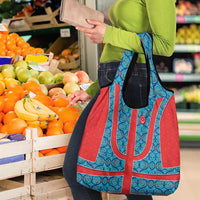 Blue Turkish Traditional Pattern and Red Grocery Bag with National Flag Emblem