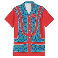Blue Turkish Traditional Pattern and Red Hawaiian Shirt with National Flag Emblem