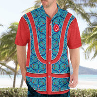 Blue Turkish Traditional Pattern and Red Hawaiian Shirt with National Flag Emblem