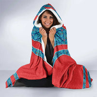 Blue Turkish Traditional Pattern and Red Hooded Blanket with National Flag Emblem