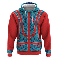 Blue Turkish Traditional Pattern and Red Hoodie with National Flag Emblem