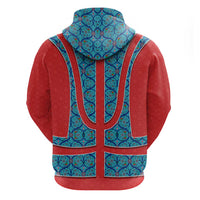 Blue Turkish Traditional Pattern and Red Hoodie with National Flag Emblem