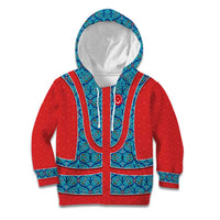 Blue Turkish Traditional Pattern and Red Kid Hoodie with National Flag Emblem