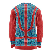 Blue Turkish Traditional Pattern and Red Long Sleeve Shirt with National Flag Emblem