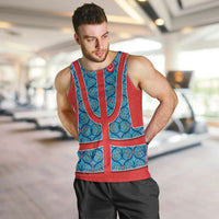 Blue Turkish Traditional Pattern and Red Men Tank Top with National Flag Emblem