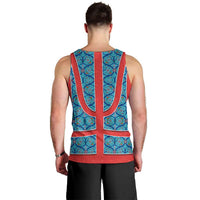 Blue Turkish Traditional Pattern and Red Men Tank Top with National Flag Emblem