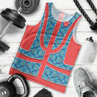 Blue Turkish Traditional Pattern and Red Men Tank Top with National Flag Emblem