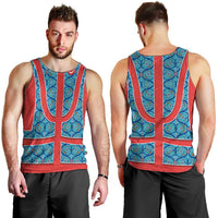 Blue Turkish Traditional Pattern and Red Men Tank Top with National Flag Emblem