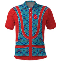 Blue Turkish Traditional Pattern and Red Polo Shirt with National Flag Emblem