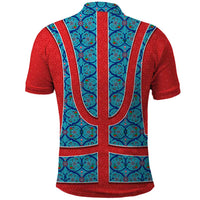Blue Turkish Traditional Pattern and Red Polo Shirt with National Flag Emblem