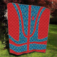 Blue Turkish Traditional Pattern and Red Quilt with National Flag Emblem