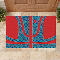 Blue Turkish Traditional Pattern and Red Rubber Doormat with National Flag Emblem