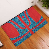 Blue Turkish Traditional Pattern and Red Rubber Doormat with National Flag Emblem