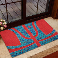 Blue Turkish Traditional Pattern and Red Rubber Doormat with National Flag Emblem