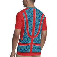 Blue Turkish Traditional Pattern and Red Rugby Jersey with National Flag Emblem