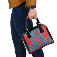 Blue Turkish Traditional Pattern and Red Shoulder Handbag with National Flag Emblem