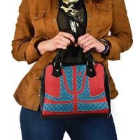 Blue Turkish Traditional Pattern and Red Shoulder Handbag with National Flag Emblem