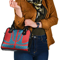Blue Turkish Traditional Pattern and Red Shoulder Handbag with National Flag Emblem