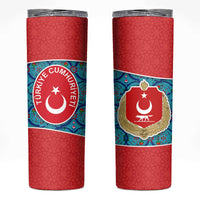 Blue Turkish Traditional Pattern and Red Skinny Tumbler with National Flag Emblem