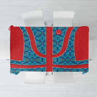 Blue Turkish Traditional Pattern and Red Tablecloth with National Flag Emblem
