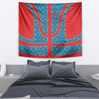 Blue Turkish Traditional Pattern and Red Tapestry with National Flag Emblem