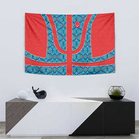 Blue Turkish Traditional Pattern and Red Tapestry with National Flag Emblem