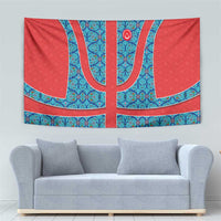 Blue Turkish Traditional Pattern and Red Tapestry with National Flag Emblem