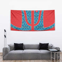 Blue Turkish Traditional Pattern and Red Tapestry with National Flag Emblem