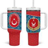 Blue Turkish Traditional Pattern and Red Tumbler With Handle with National Flag Emblem